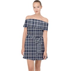 Pattern Carreaux Bleu/blanc Off Shoulder Chiffon Dress