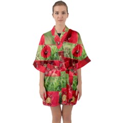 Photos Collage Coquelicots Half Sleeve Satin Kimono  by kcreatif