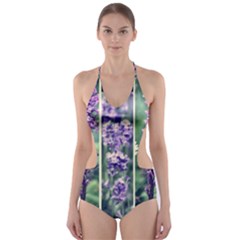 Collage Fleurs Violette Cut-out One Piece Swimsuit