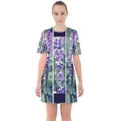 Collage Fleurs Violette Sixties Short Sleeve Mini Dress by kcreatif