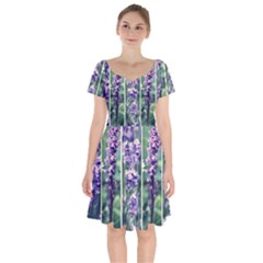 Collage Fleurs Violette Short Sleeve Bardot Dress