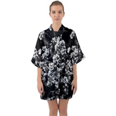 Fleurs De Cerisier Noir & Blanc Half Sleeve Satin Kimono  by kcreatif