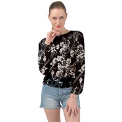 Fleurs De Cerisier Noir & Blanc Banded Bottom Chiffon Top