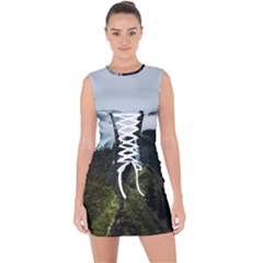 Green Mountain Lace Up Front Bodycon Dress by goljakoff