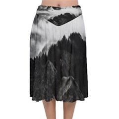 Whales Dream Velvet Flared Midi Skirt by goljakoff