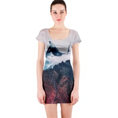 Blue Whale In The Clouds Short Sleeve Bodycon Dress by goljakoff