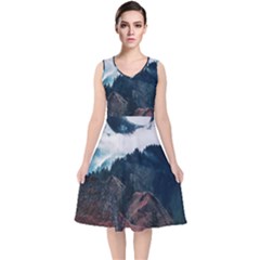 Blue Whale In The Clouds V-neck Midi Sleeveless Dress  by goljakoff