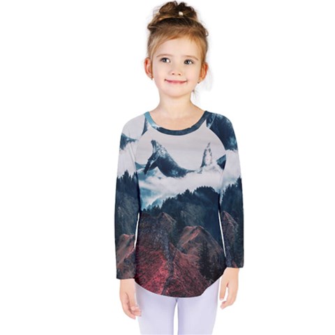 Blue Whale In The Clouds Kids  Long Sleeve Tee by goljakoff