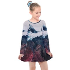 Blue Whale In The Clouds Kids  Long Sleeve Dress by goljakoff