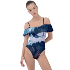 Blue Whale In The Clouds Frill Detail One Piece Swimsuit by goljakoff