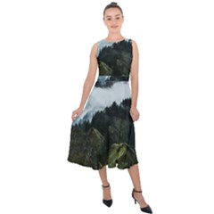 Whale Lands Midi Tie-back Chiffon Dress by goljakoff