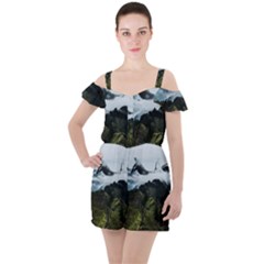 Whale Lands Ruffle Cut Out Chiffon Playsuit by goljakoff