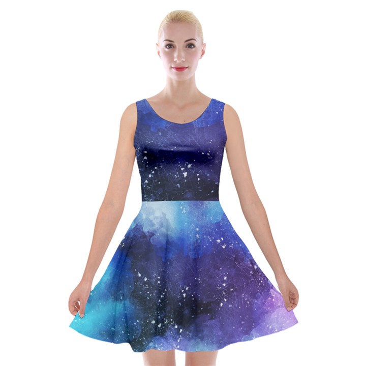 Blue paint Velvet Skater Dress