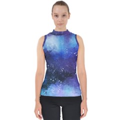 Blue Paint Mock Neck Shell Top by goljakoff