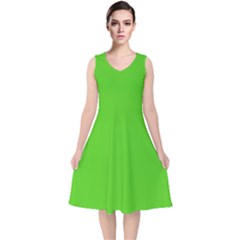 Bright Green V-neck Midi Sleeveless Dress 