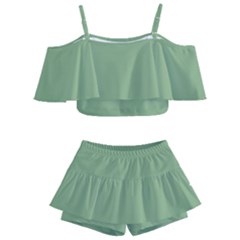 Dark Sea Green Kids  Off Shoulder Skirt Bikini by FabChoice