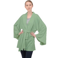 Dark Sea Green Long Sleeve Velvet Kimono  by FabChoice