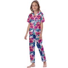 Tropical Flowers Turtles Cbdoilprincess 9a8efa63-1b6b-4226-a85c-858859e581d8 Kids  Satin Short Sleeve Pajamas Set