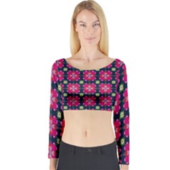 Pattern Of Hearts Long Sleeve Crop Top by SychEva