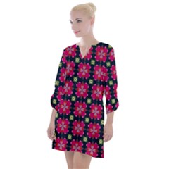 Pattern Of Hearts Open Neck Shift Dress by SychEva