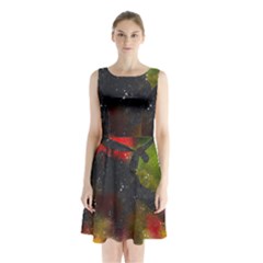 Abstract Paint Drops Sleeveless Waist Tie Chiffon Dress by goljakoff