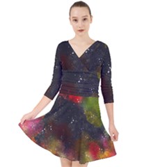 Abstract Paint Drops Quarter Sleeve Front Wrap Dress by goljakoff