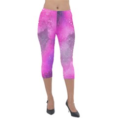 Purple Space Paint Lightweight Velour Capri Leggings  by goljakoff