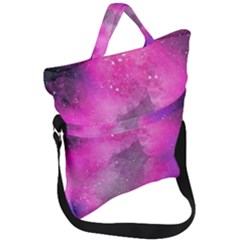 Purple Space Paint Fold Over Handle Tote Bag by goljakoff