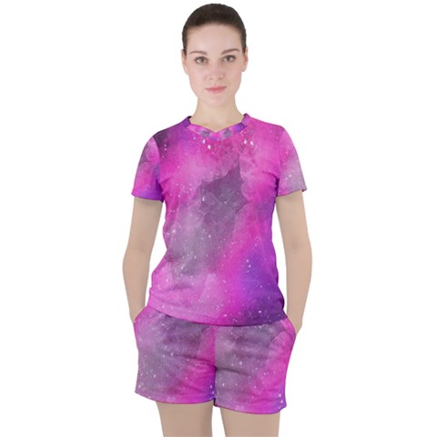 Purple Space Paint Women s Tee And Shorts Set by goljakoff