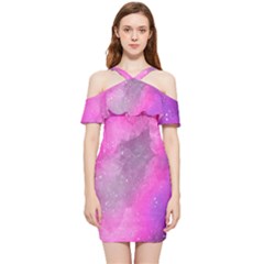 Purple Space Paint Shoulder Frill Bodycon Summer Dress by goljakoff