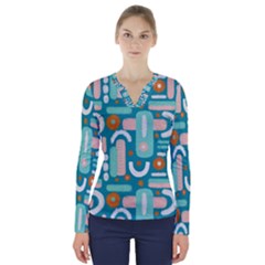 Abstract Shapes V-neck Long Sleeve Top by SychEva