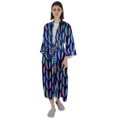 Watercolor Feathers Maxi Satin Kimono by SychEva