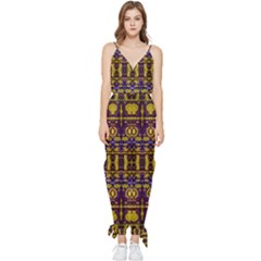 Fancy Ornate Pattern Mosaic Print Sleeveless Tie Ankle Jumpsuit by dflcprintsclothing