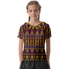 Fancy Ornate Pattern Mosaic Print Kids  Frill Chiffon Blouse by dflcprintsclothing