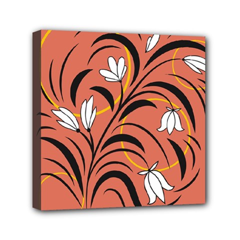 Abstract Folk Floral Art  Flowers Print, Poster   Mini Canvas 6  X 6  (stretched) by Eskimos