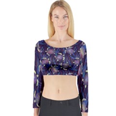 Turtles Swim In The Water Among The Plants Long Sleeve Crop Top by SychEva