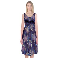 Turtles Swim In The Water Among The Plants Midi Sleeveless Dress by SychEva