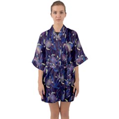 Turtles Swim In The Water Among The Plants Half Sleeve Satin Kimono  by SychEva