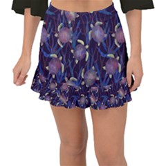 Turtles Swim In The Water Among The Plants Fishtail Mini Chiffon Skirt by SychEva