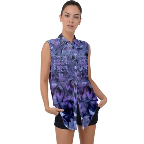 Carbonated Lilacs Sleeveless Chiffon Button Shirt by MRNStudios