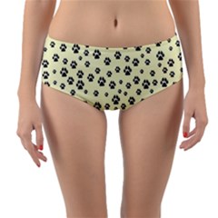 Pattern Silhoutte Paw On Yellow Reversible Mid-waist Bikini Bottoms