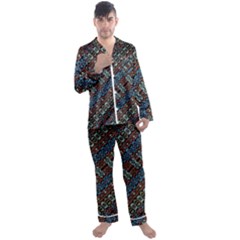 Multicolored Mosaic Print Pattern Men s Long Sleeve Satin Pajamas Set by dflcprintsclothing