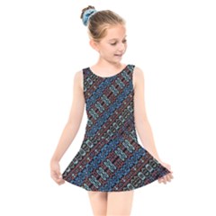 Multicolored Mosaic Print Pattern Kids  Skater Dress Swimsuit by dflcprintsclothing