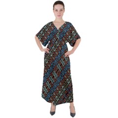 Multicolored Mosaic Print Pattern V-neck Boho Style Maxi Dress by dflcprintsclothing