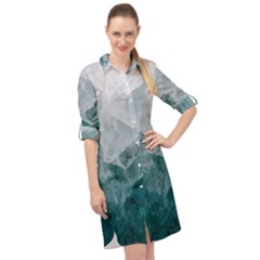 Green Blue Sea Long Sleeve Mini Shirt Dress by goljakoff