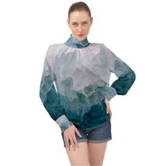 Green Blue Sea High Neck Long Sleeve Chiffon Top by goljakoff