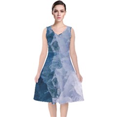 Storm Blue Ocean V-neck Midi Sleeveless Dress  by goljakoff