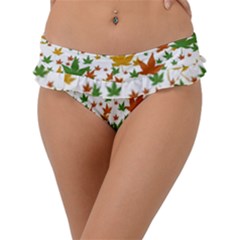 Leafs On White Frill Bikini Bottom