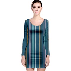 Multicolored Stripes On Blue Long Sleeve Bodycon Dress by SychEva