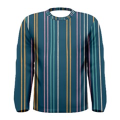 Multicolored Stripes On Blue Men s Long Sleeve Tee by SychEva